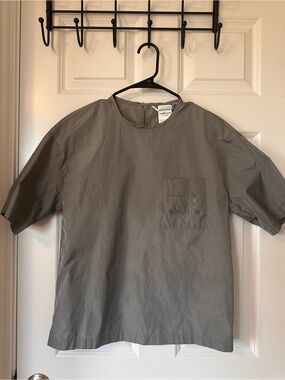 MaxMara Gray Short Sleeve Pocket Tee with Embellished 'M'